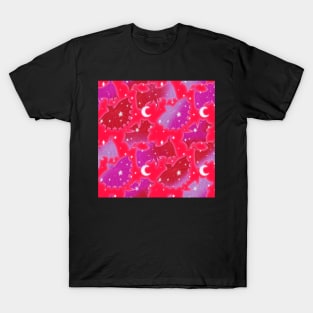 Pink and Red Valentines Lovecore Galaxy Medieval Art Bats T-Shirt